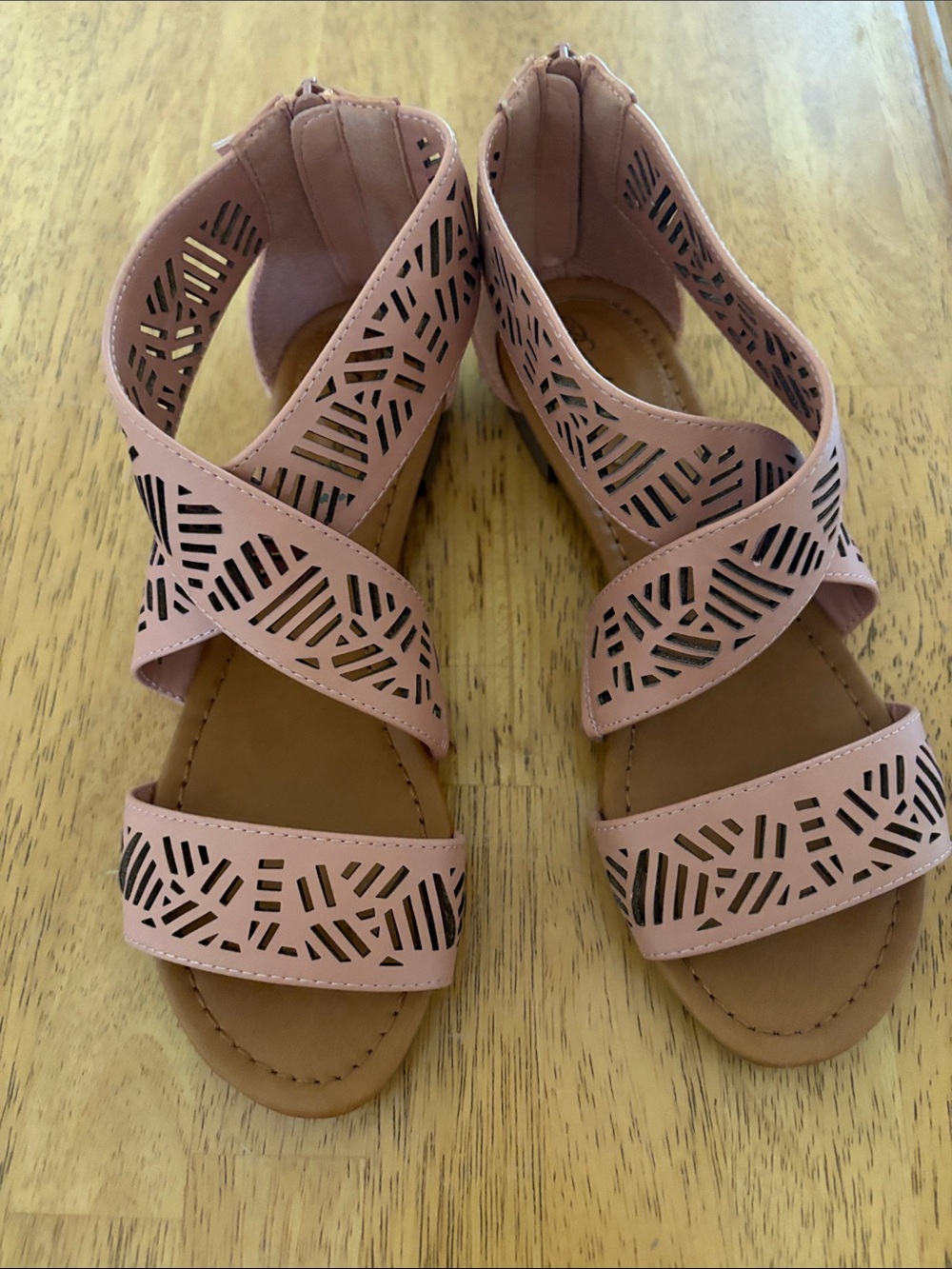 Breckelles Blush Pink Laser-Cut Cross Strap Sandals